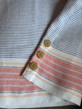 J. Jill “Love Linen” Sleeveless Stripe Shift Dress w Pink Border & Buttons @ Hem